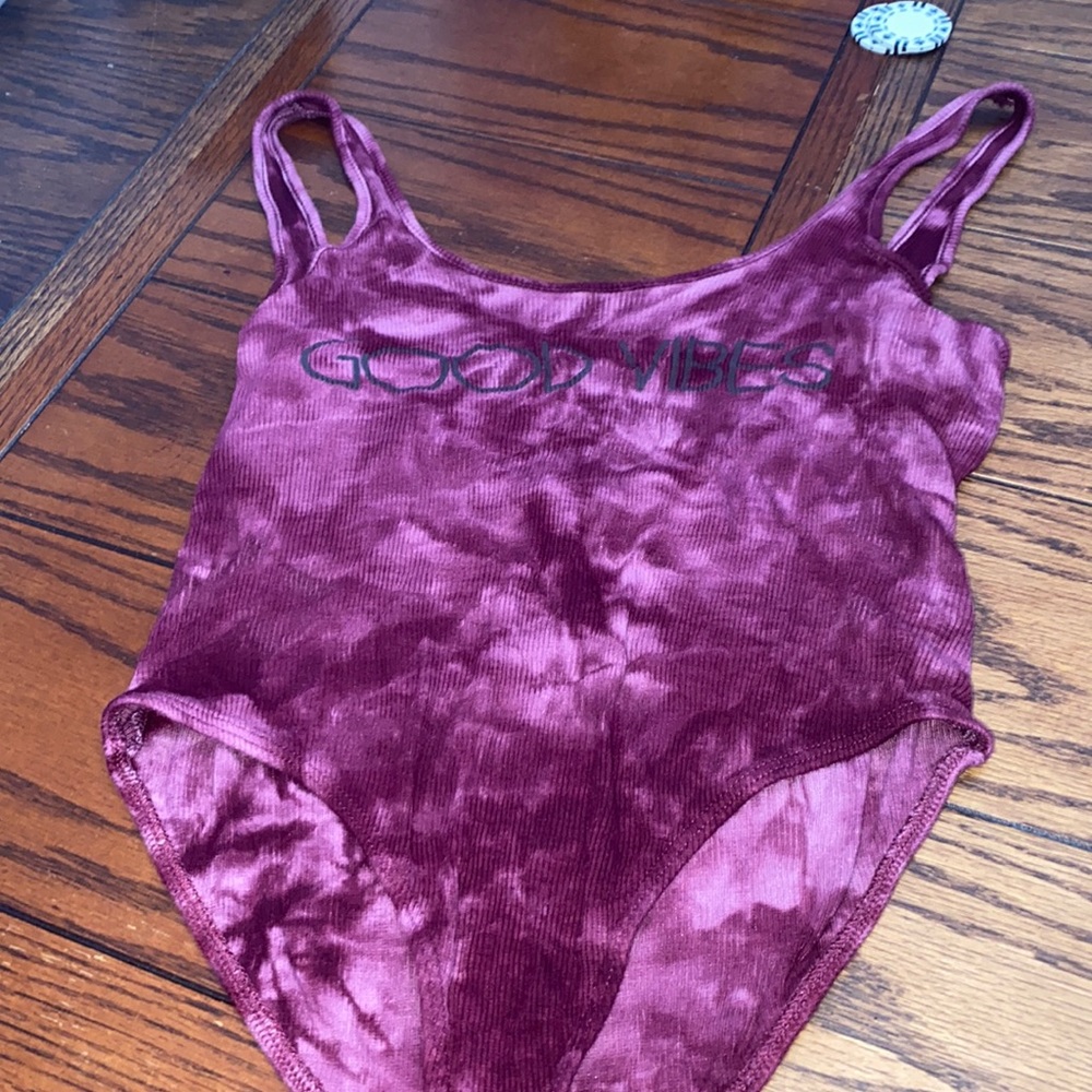 Pinkish purple good vibes body suit